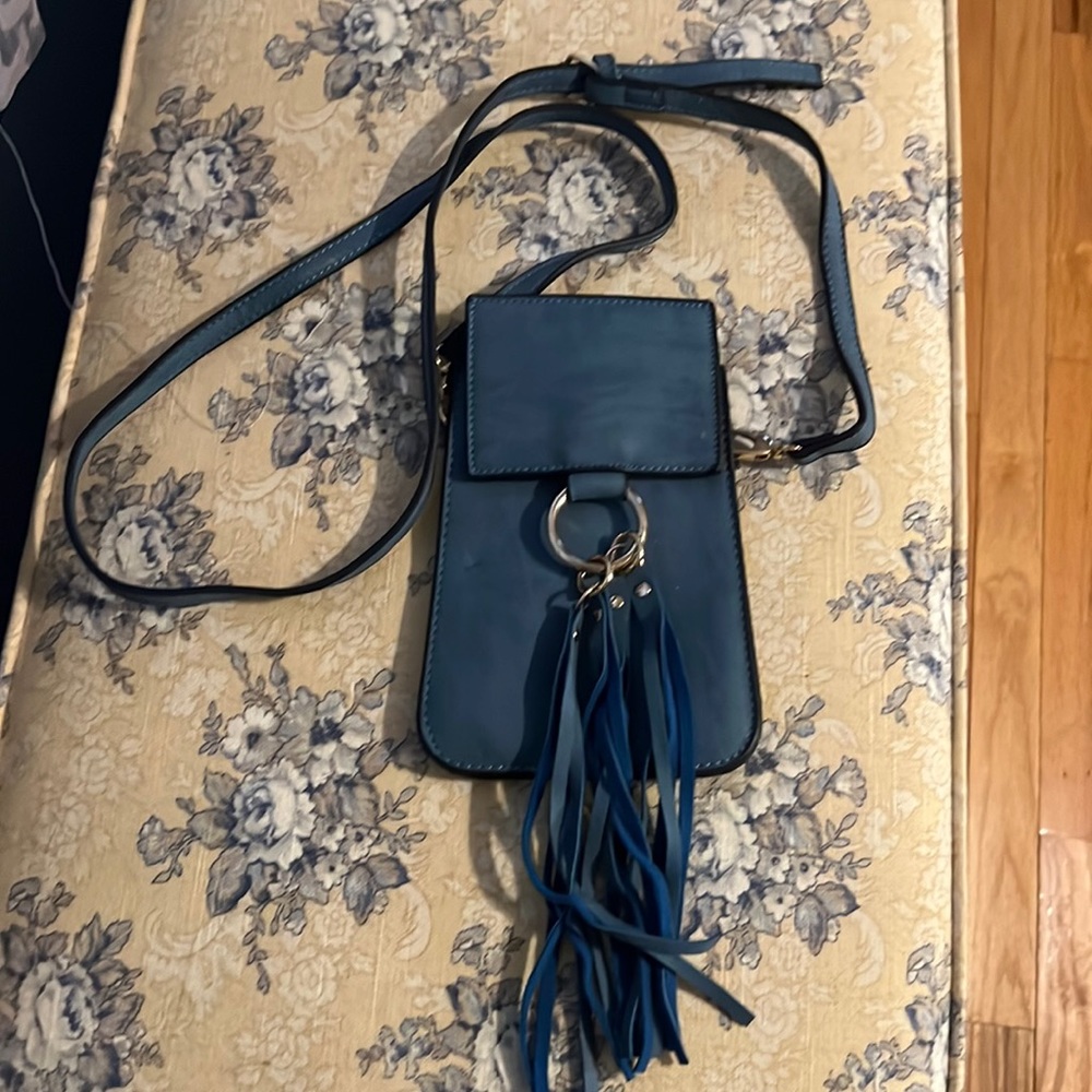Blue leather crossbody